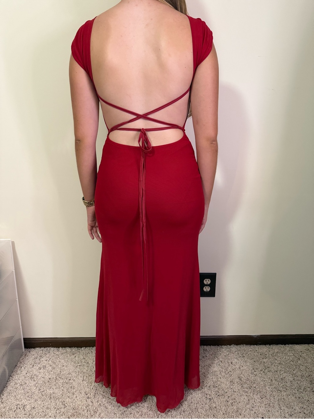 Backless Red Maxi Dress with Crisscross Tie